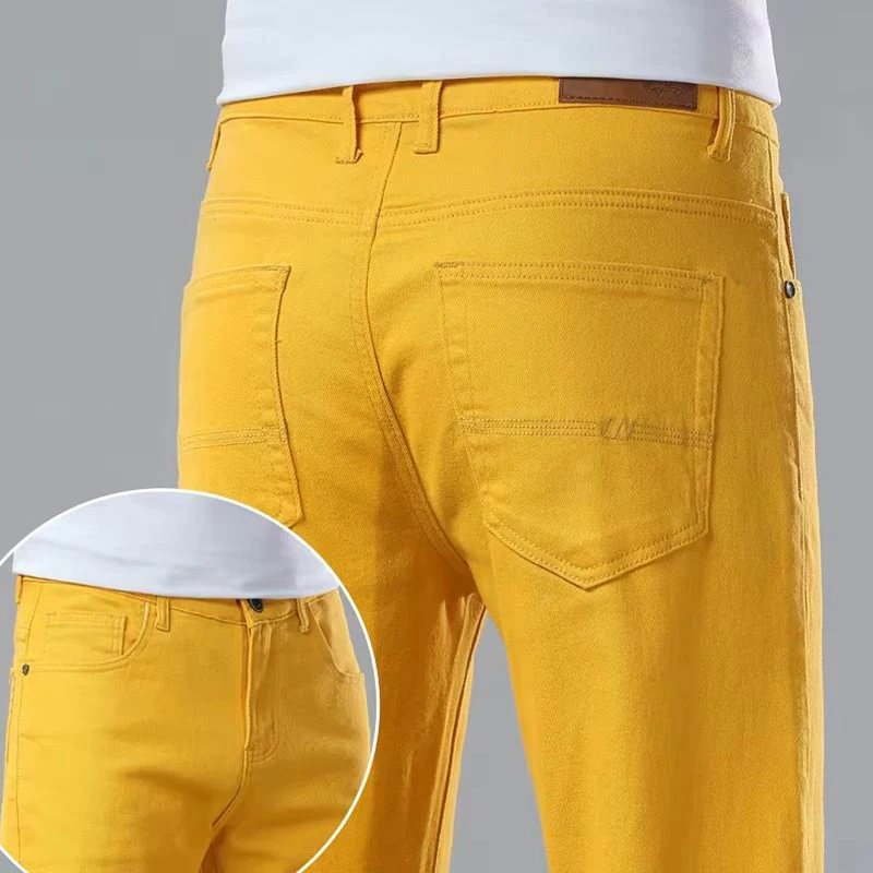 New Autumn Men\'s Yellow Pink Red Slim Jeans Classic Straight Elasticity Denim Pants Male Brand Stretch Skinny Colorful Trousers