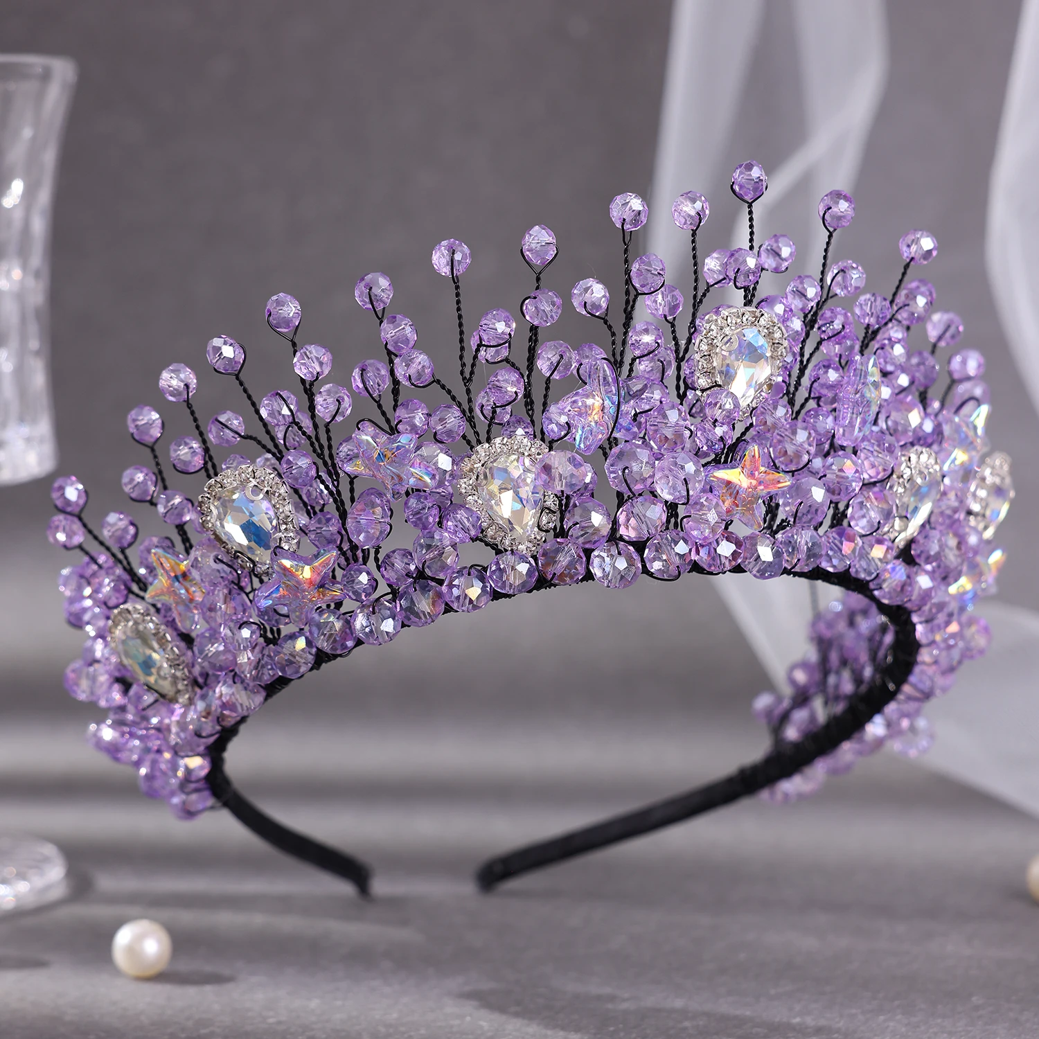 Luxury Purple Crystal Rhinestone Hairbands Colorful Stars Headbands For Women Bride Wedding Hair Accessories Pageant image 6
