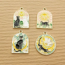 10pcs Sun Moon Cat Charm for Jewelry Making Enamel Necklace Bracelet Earring Pendant Diy Accessories Alloy Metal Gold Plated