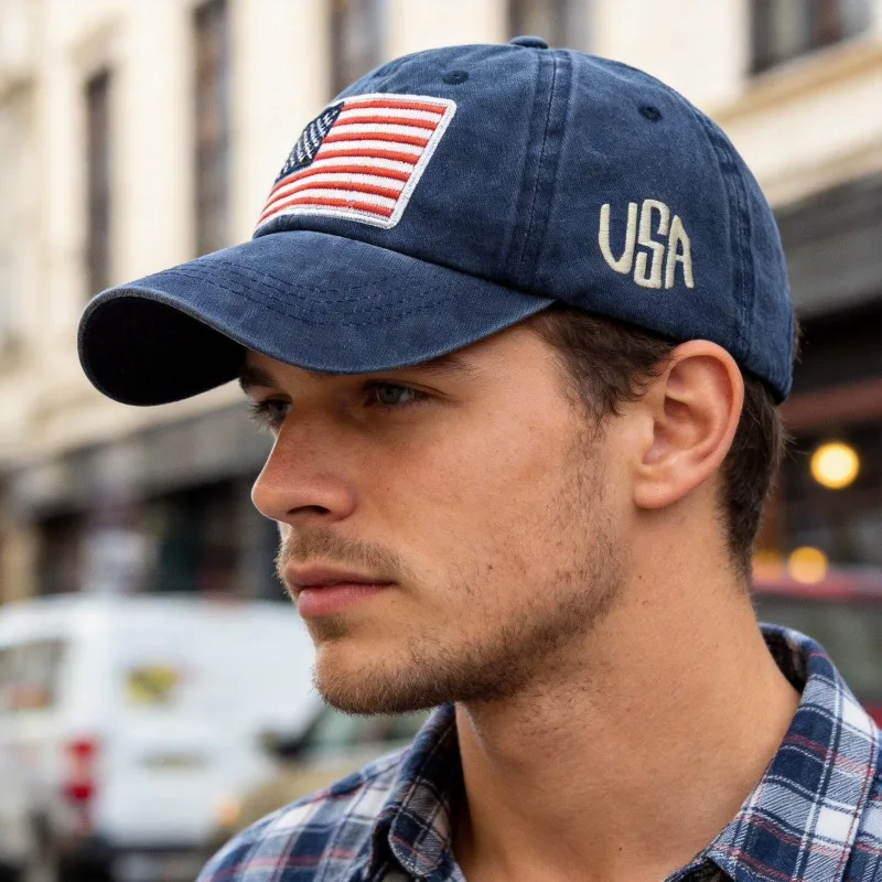 

Classic American Flag Baseball Hat Distressed Letter Vintage Cap for Outdoor Wear Men Hiking Caps