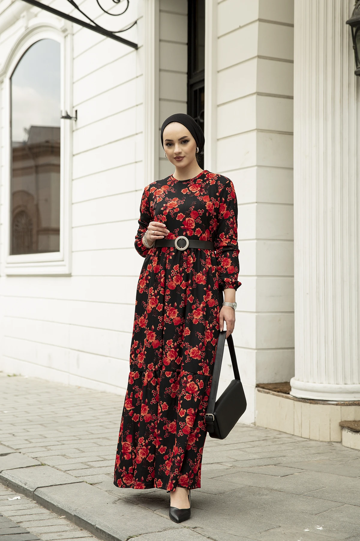 Leather Arched Patterned Dress NY-Red Winter Autumn 2021 Muslim Women Hijab headscarf Islamic Turkey