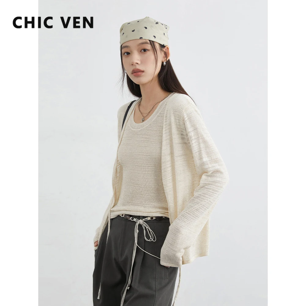 

CHIC VEN женский кардиган корейский свободный свитер с круглым вырезом жилет на шнуровке вязаные джемперы модные комплекты весна осень новинка 2025