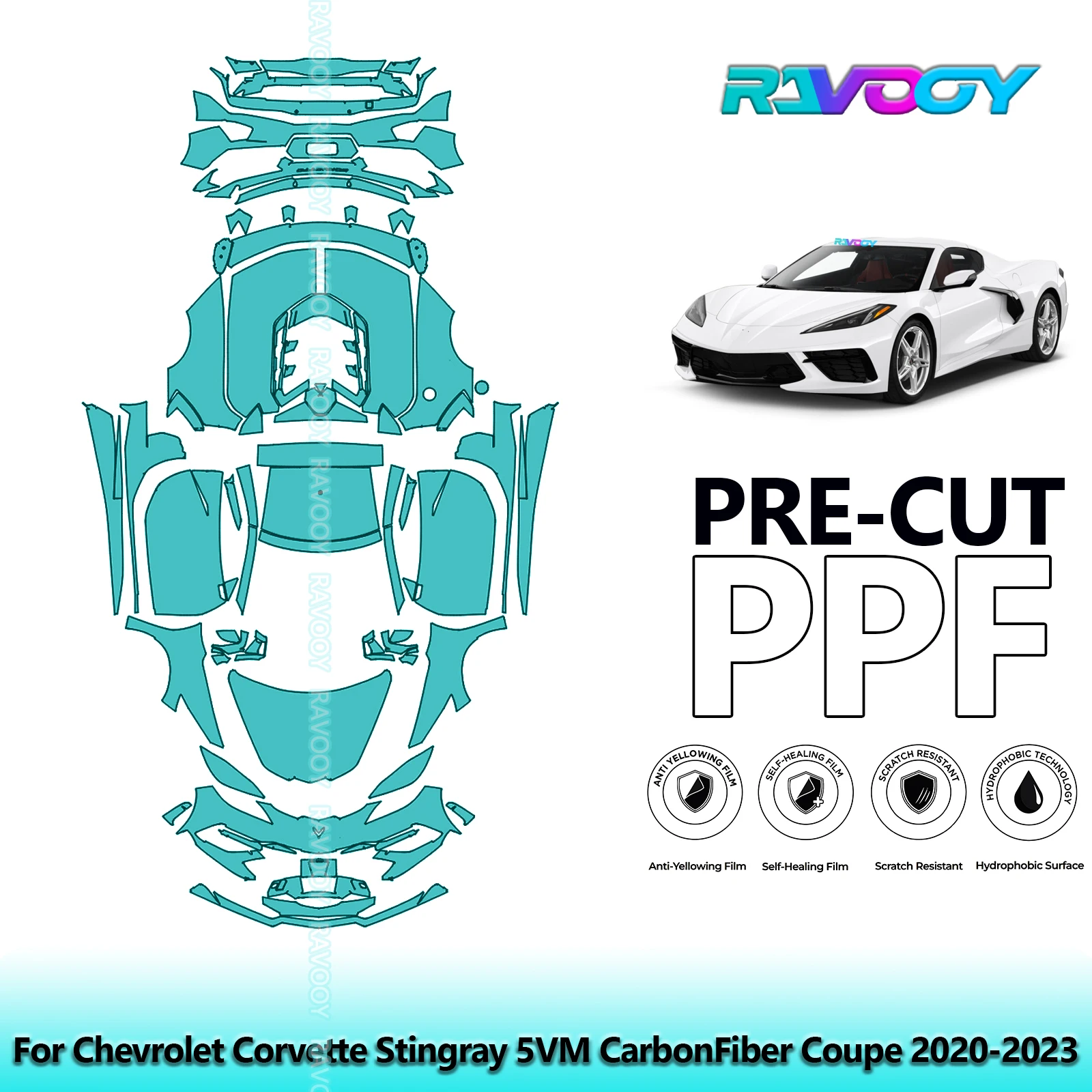 

Car Precut PPF Paint Protection Film Full Vehicle For Chevrolet Corvette Stingray 5VM CarbonFiber Coupe 2020-2023