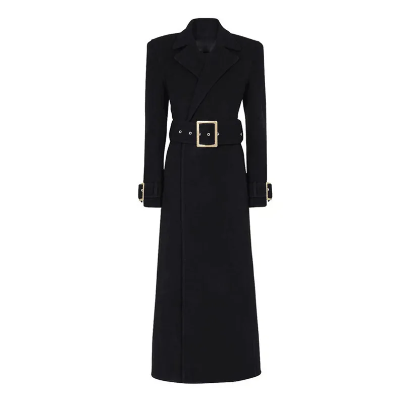 HKSH Herbst Winter Neue Frauen Langen Mantel drehen-unten Kragen Schärpen Taille Cinching Elegante Temperament Büro Dame Jacke HK11201