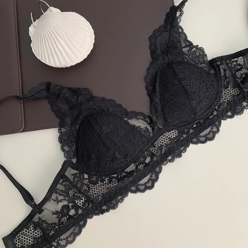 Triangle Cup Bow Lace Bra for Women Small Chest Satin Underwear Sweet Girl Breathable Comfortable Soft Bra