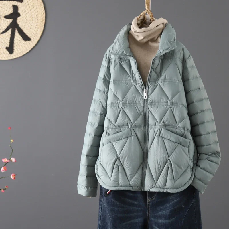 

Winter Ultra Light Thin Duck Down Coat Women Fashion Short Slim Puffer Jacket Autumn Casual Pocket Parkas
