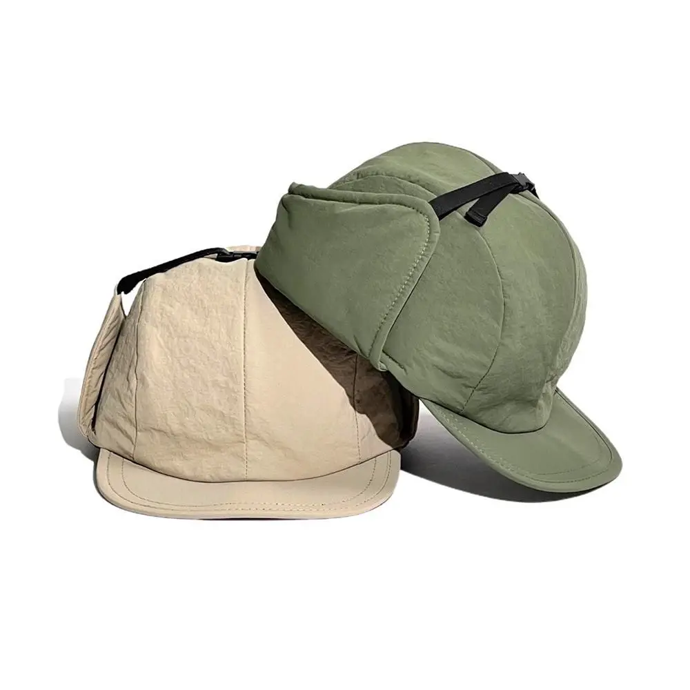 

Fashion Retro Bomber Hat Solid Color Windproof Ear Protection Hat Thicken Winter Warm Cap for Men Women
