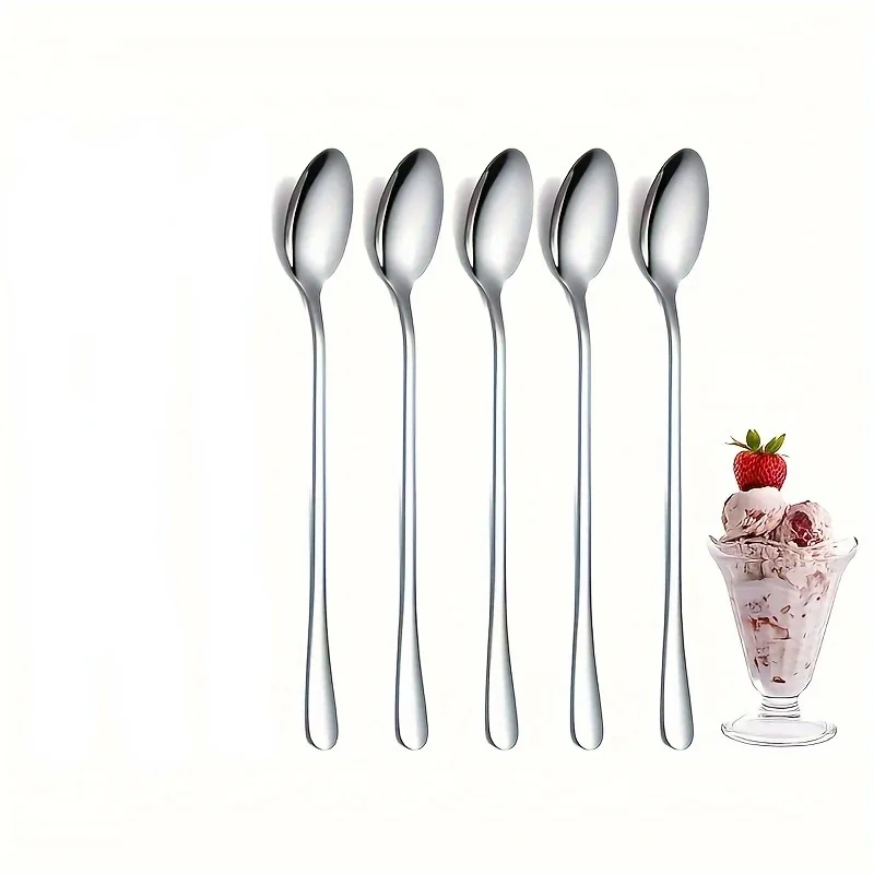 

5pcs Stainless Steel Ice Cream Scoops Set - Long Handle Tea & Coffee Stirring Spoons