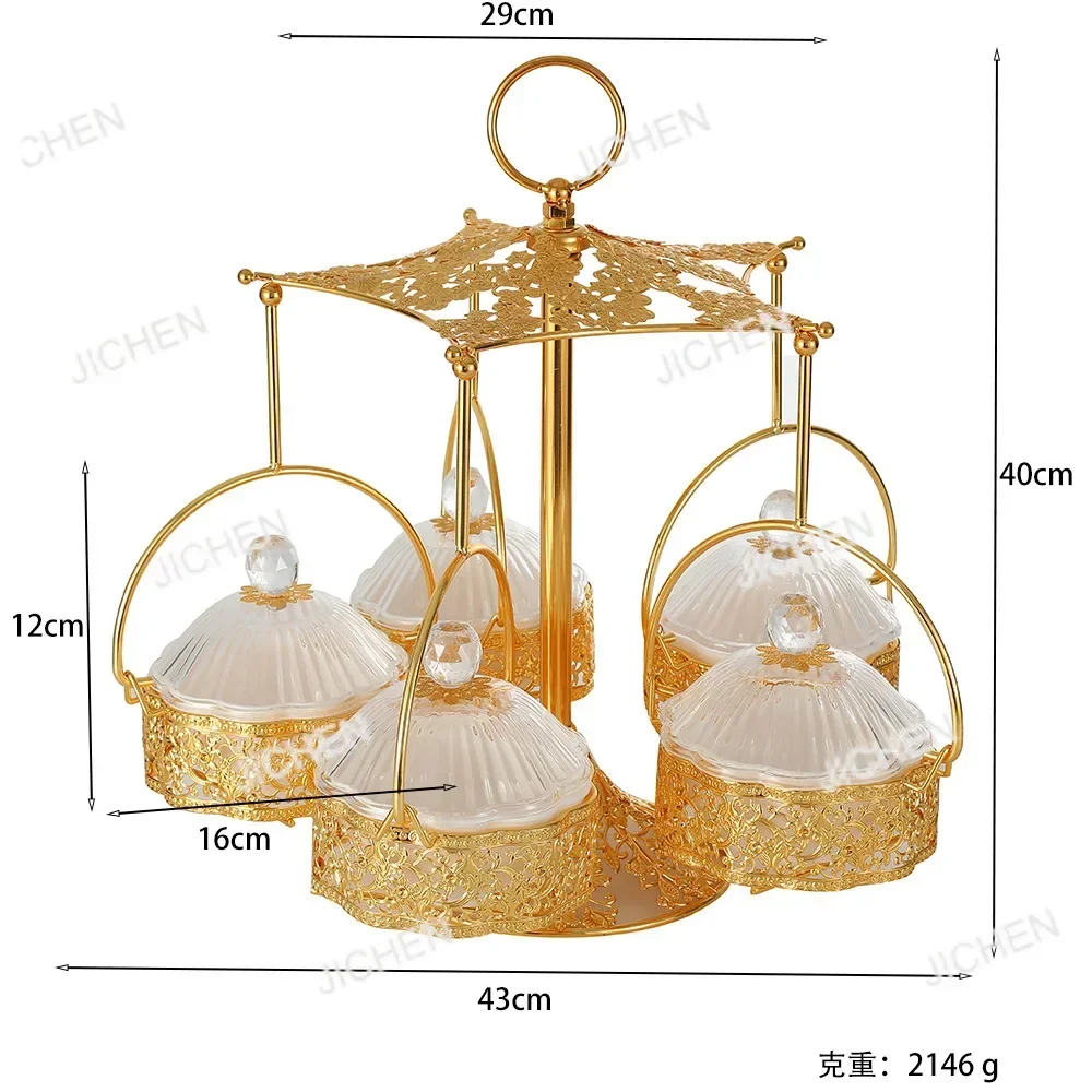 

HZ HS European Light Luxury Exquisite Fruit Plate Household Metal Fruit Plate Five-compartment Umbrella Dried Fruit Box Compart