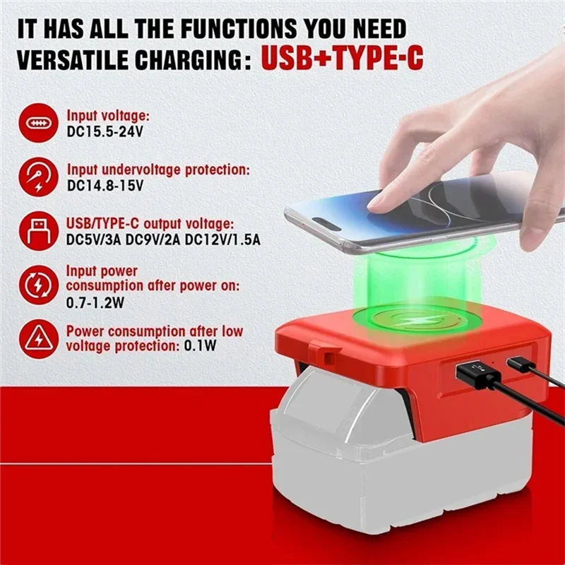 Y14A شاحن الهاتف الخليوي اللاسلكي محول بطارية ليثيوم لبطارية 18 فولت مع USB-C 2.1A شحن سريع