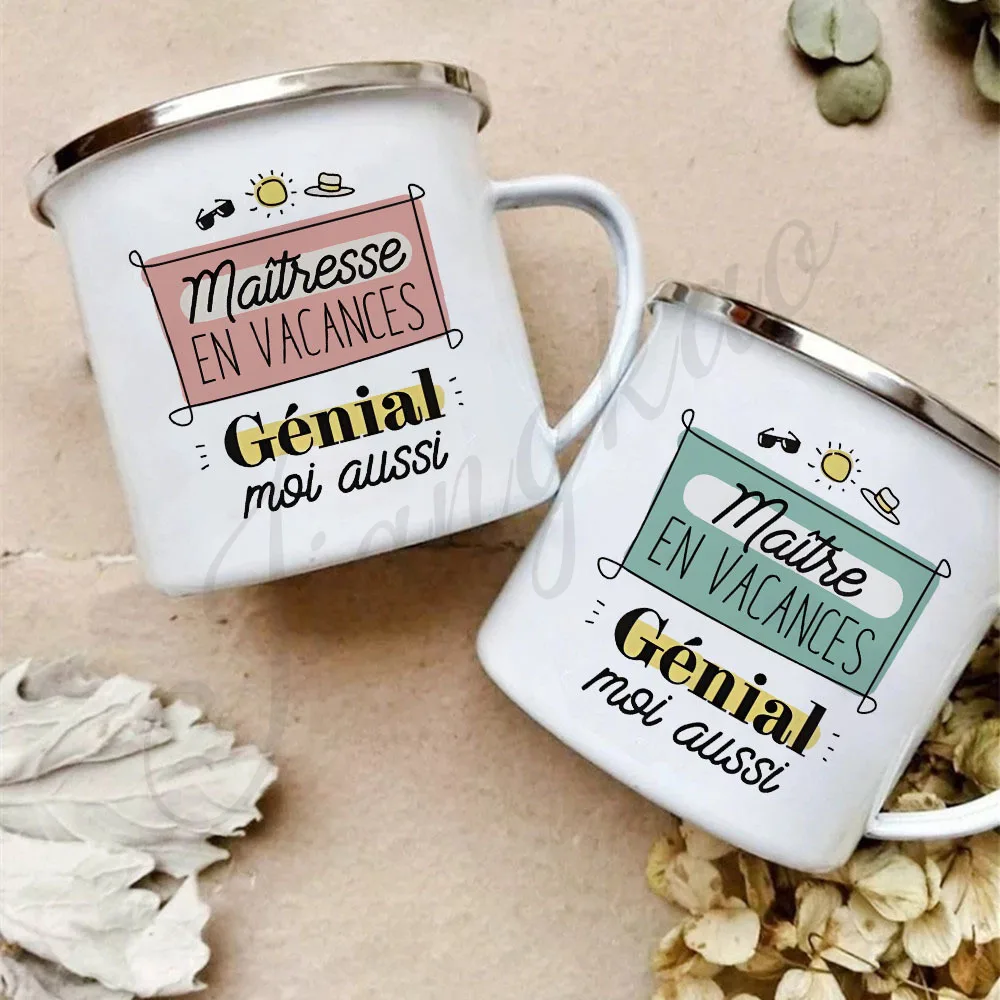 Mistresse Maitre on Vacation Print Enamel Coffee Mug Drinks Milk Cup Camping Mugs Graduate Teacher's Day Thanks Gift for Teacher