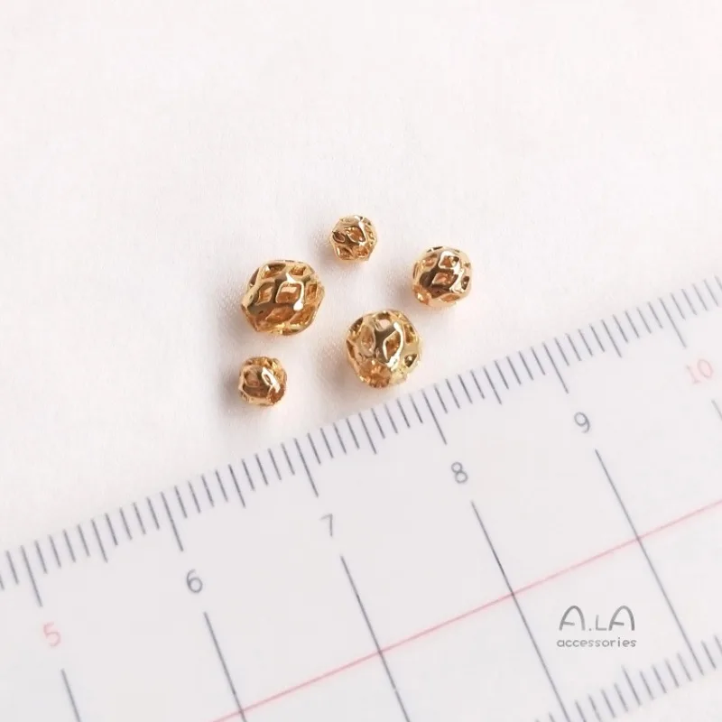 Color Retention 14K Gold Beads Loose Beads Hollow Net Round Beads DIY Handmade Bracelet Jewelry Accessories