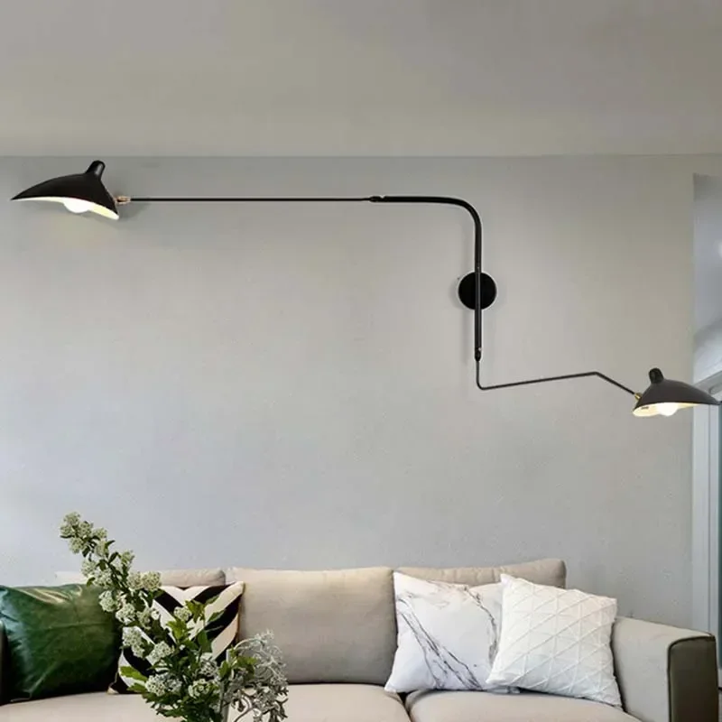 long pole swing arm wall lamp led spider nordic ceiling light black minimalist wall sconce Study Bedroom Bedside Reading lights