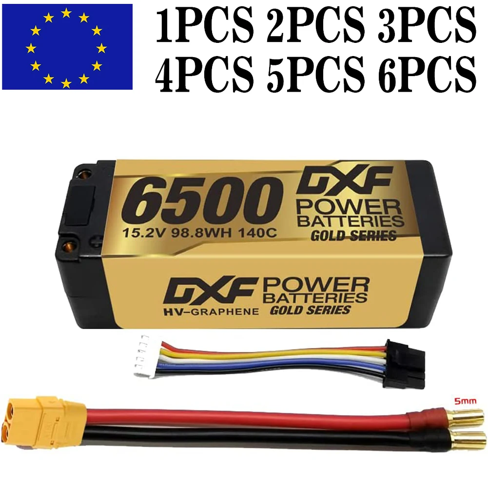 

DXF 4S Lipo Battery 15.2V 140C 6500mAh with XT90 Plug 5mm Hardcase For 1/8 Buggy Graphene Truggy Offroad Car Boat Truck RACING