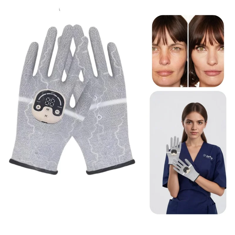 

Professional Silver Fiber EMS Massage Gloves for Face/Body - 10 Modes 25 Levels, USB Charging, Anti-Wrinkle & Fatigue Relief