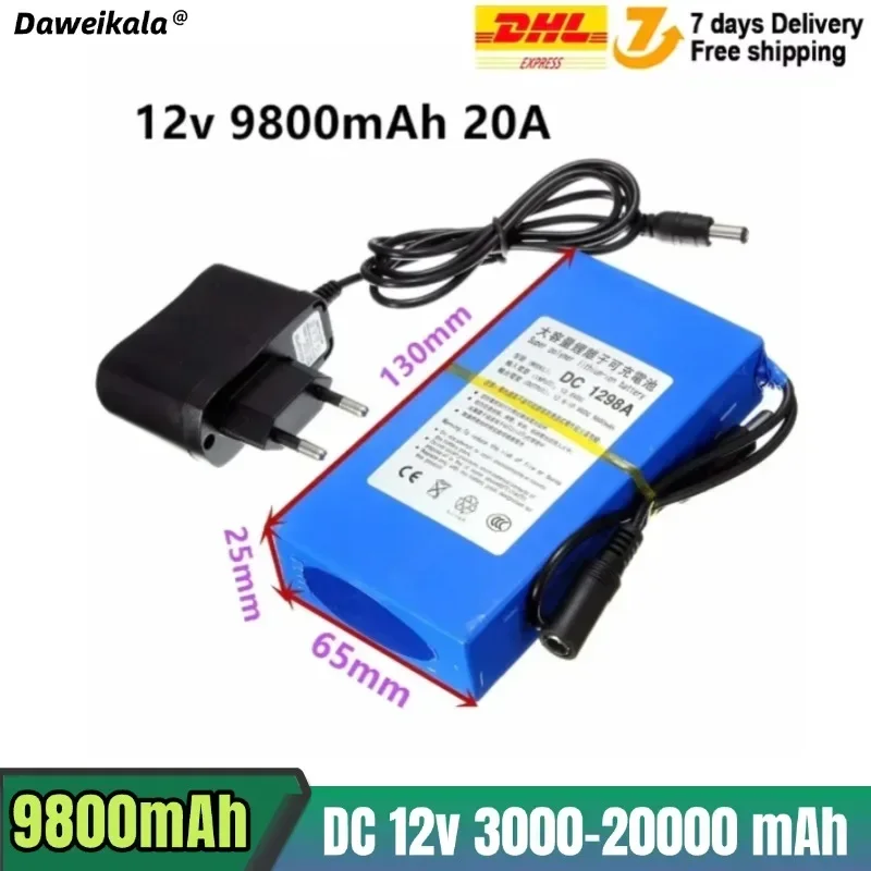Daweikala nueva batería recargable de iones de litio DC 12v 3000-20000 Mah, cargador de corriente CA de alta capacidad con 4 tipos de tráfico D E
