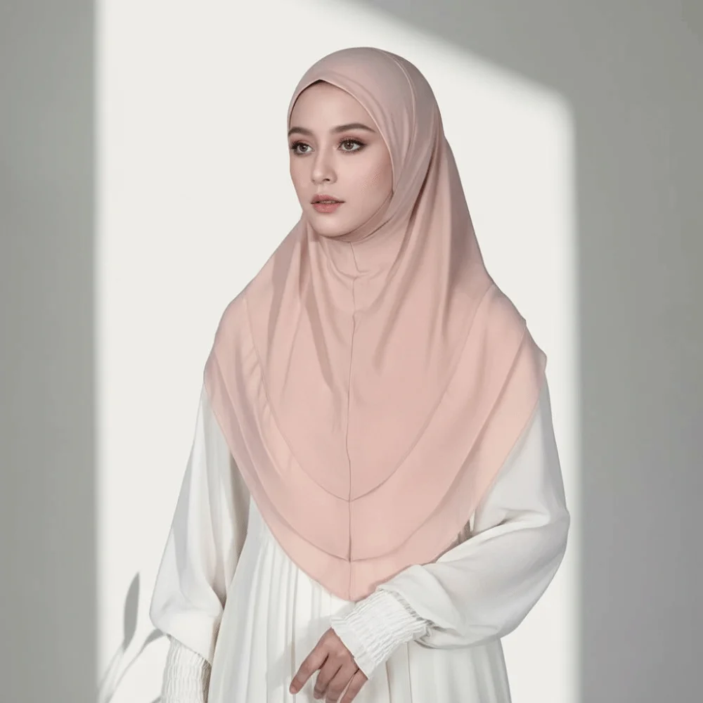 

Non-Transparent Double Layer Chiffon Hijab Elegant Drape Solid Color Instant Chin Cover Scarf Flowy Texture Pinless Design