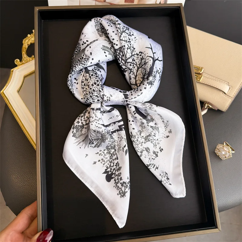 

Luxury Brand 2026 Print Square Scarf for Women Hijab Hair Bands 70cm Neckerchief Female Soft Satin Shawl Ribbon Headband