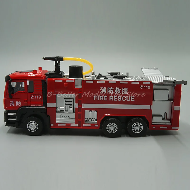 1:50 Diecast Metal Engineering Model Toy Pumper Fire Engine Spray Water Truck Pull Back With Sound & Light