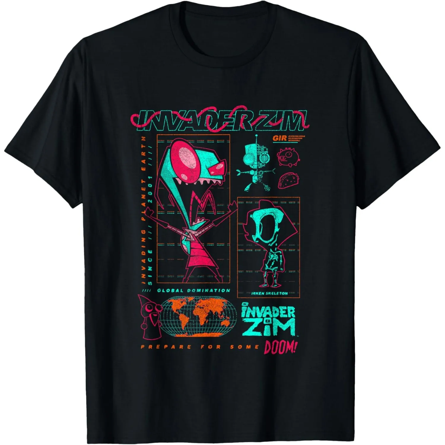 

Invader Zim Global Domination Schematic Graphic Tee Cotton Short Sleeve T-Shirt for Men