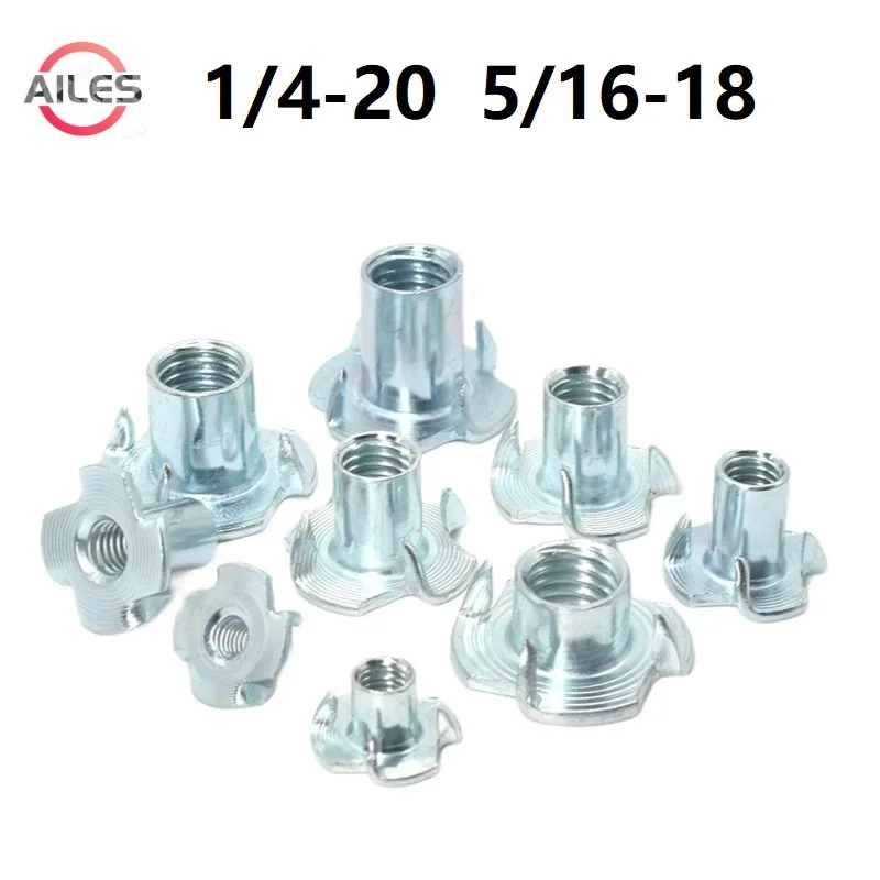 

UK US Standard Zinc Plated Tee Nuts Cold Forging Thickened Four Claw Nuts Blind Pronged Insert Furniture Nuts Carbon Steel