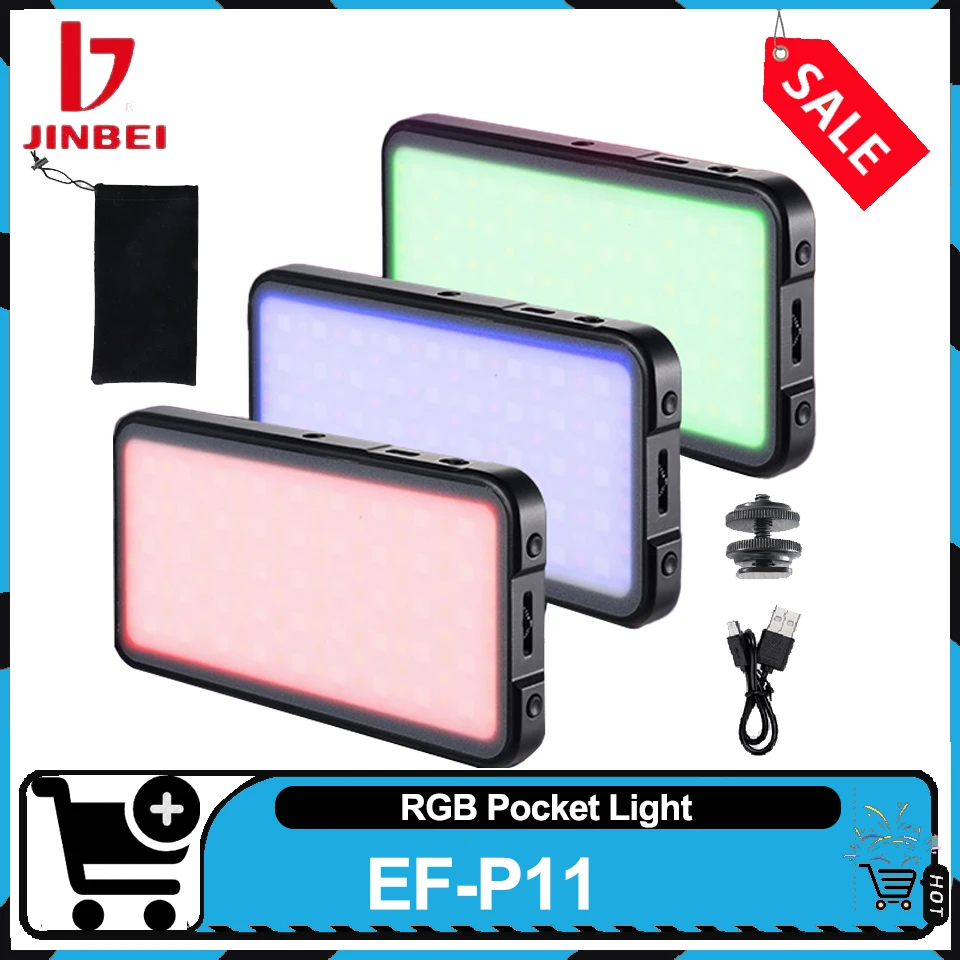 

JINBEI EF-P11 RGB Pocket LED Light 19 Light Effects 2700K-10000K Magnetic Full Color Selfie Video Light for Vlog Recording