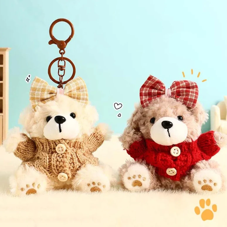 

Bow Tie Sweater Doll Clothing Bow Sweater Bear Keychain School Bag Decor Alloy Hanging Rope Plush Bear Key Ring