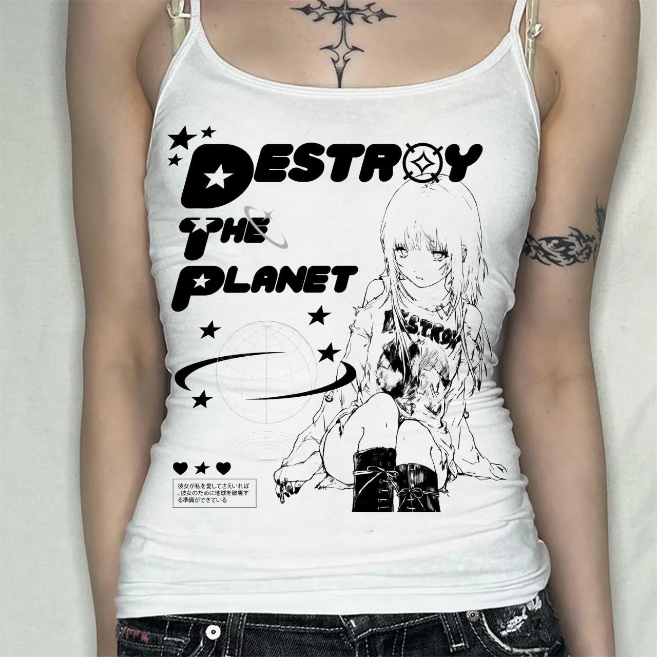 

Trashy 90s Kırpma Tee Cyber Manga Y2k Grafik Üstleri Kore Kadın Moda Y2k Giysi