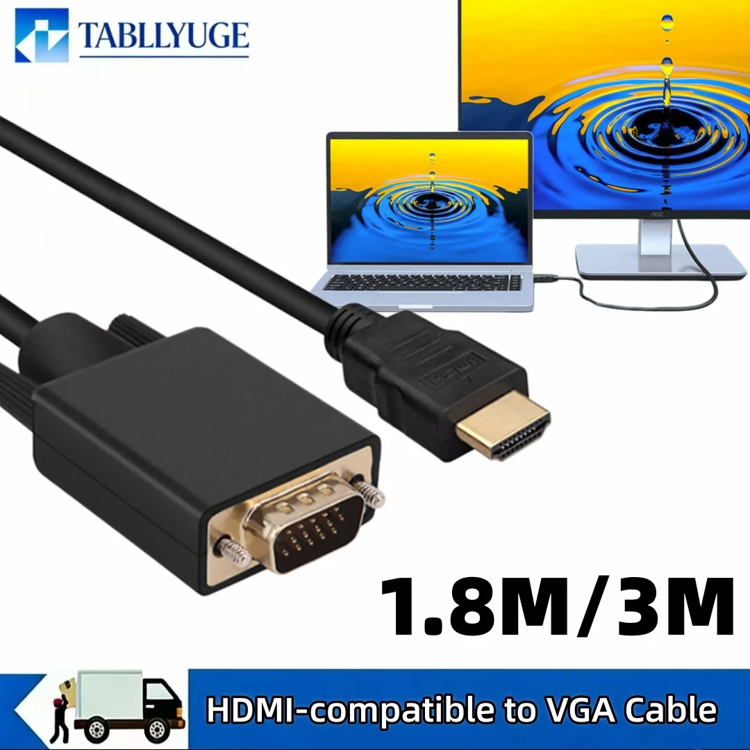 Adaptateur HDMI vers VGA 1080P, 1.8M 3.0M, cordon adaptateur Audio vidéo mâle à mâle pour ordinateur de bureau, ordinateur portable, PC, moniteur TV, projecteur