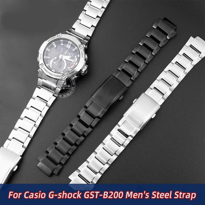 Quick release 24x16m For Casio G-SHOCK GST-B200 strap gstb200 stainless steel watchband Folding buckle metal Men\'s band bracelet