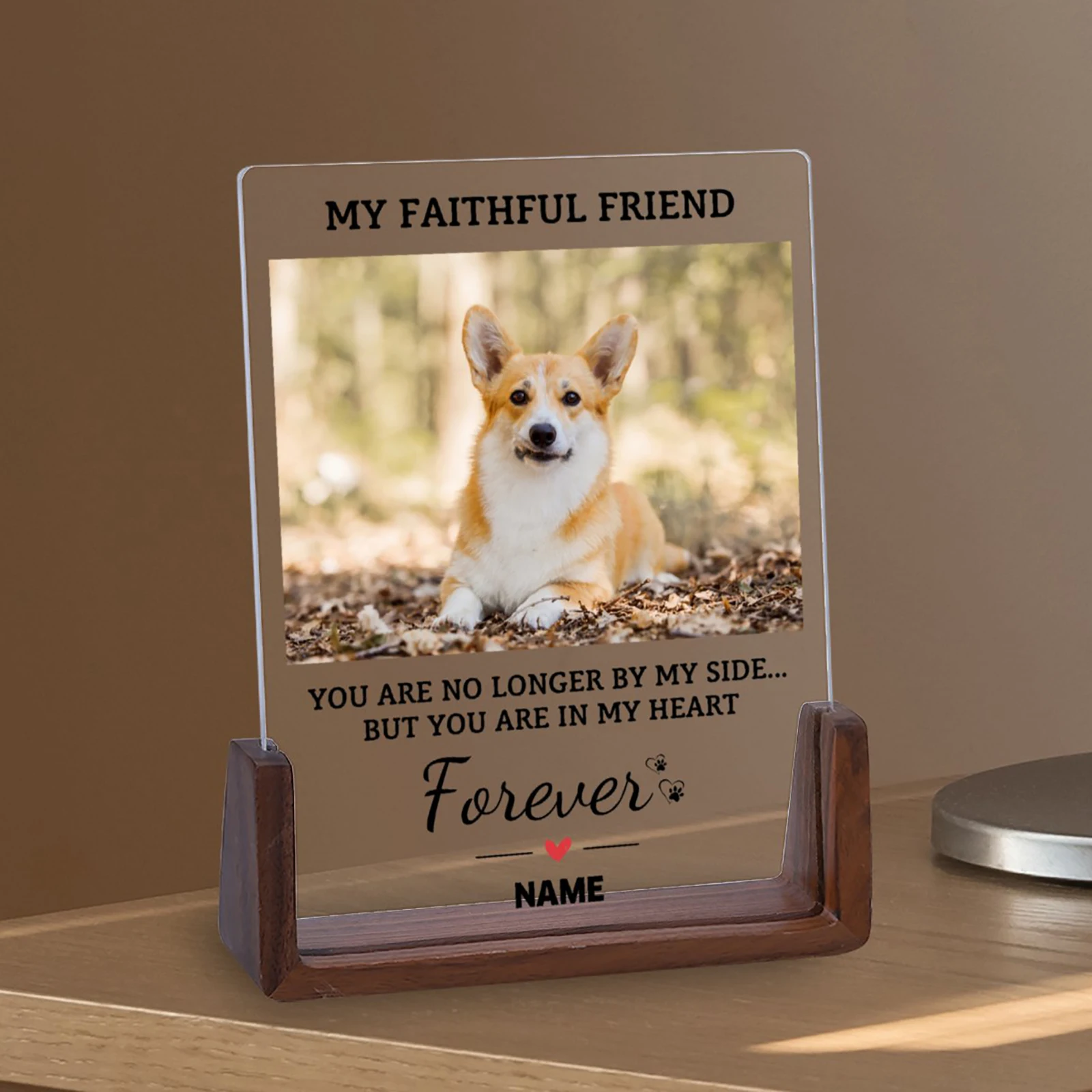 Customize Dog Memorial Picture Frame with Wood Base Loss of Pet Gift for Dog Owner Cat Mom Desktop Display Photo Frames Decor