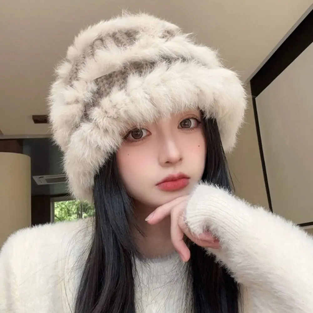 Simple Plush Fisherman Hat Rabbit Hair Korean Female Hats Foldable Ethnic Style Winter Knitted Hat Autumn/Winter