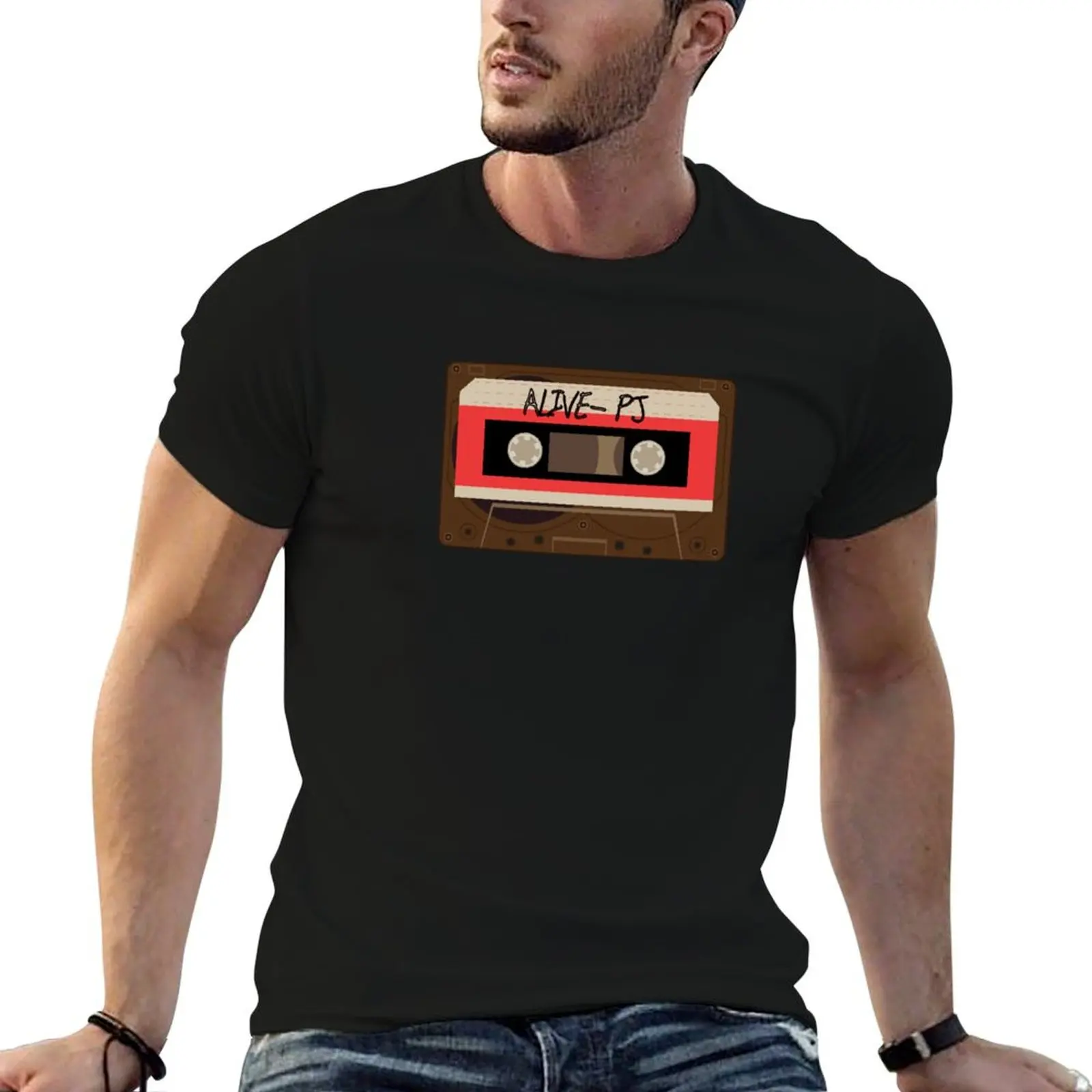 T-shirt vintage en coton pour homme, avec motif de cassette audio, humoristique et design