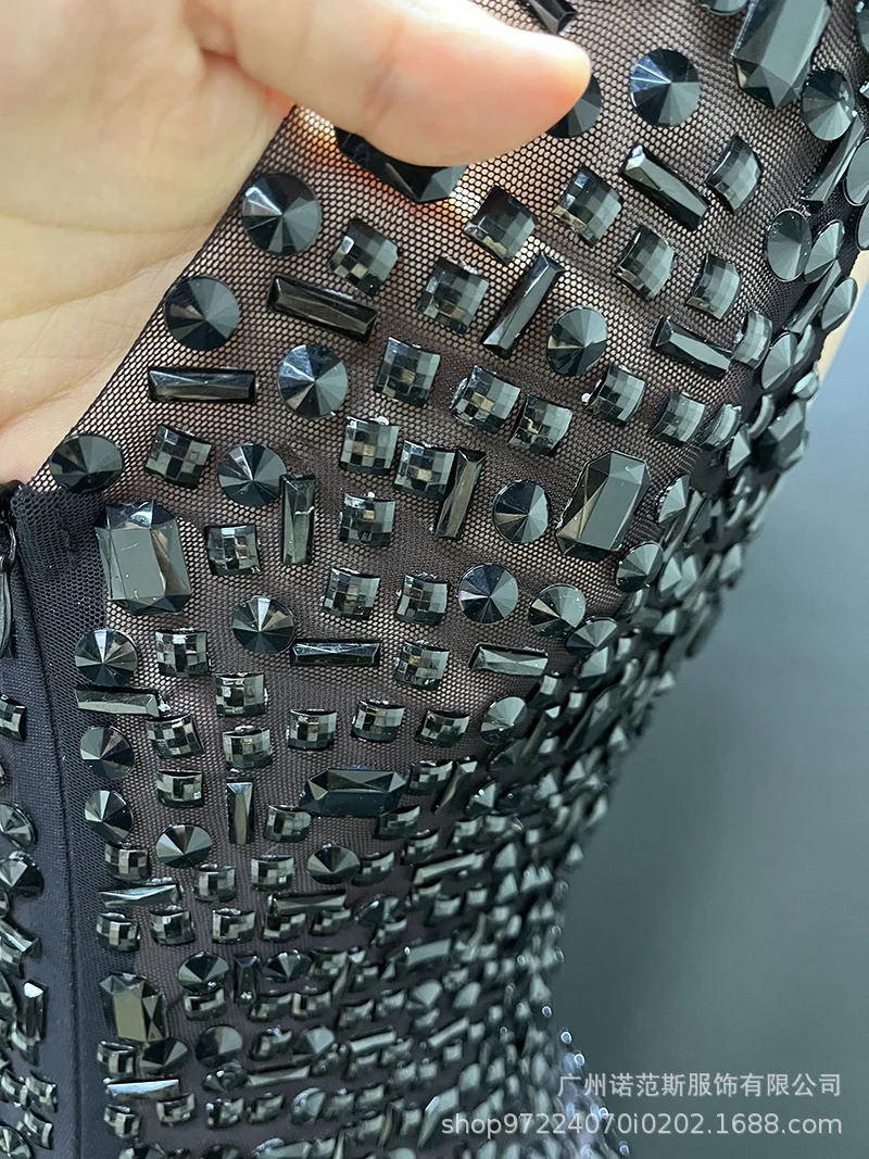 Zomer Zwart Laag uitgesneden Hoge Split Avond Sterren Rode Loper Bar Nachtclub Band Prestaties Resident Zingen Vestidos Luxo Para Festa