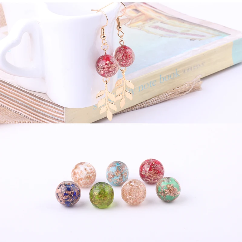 6pcs Diy Handmade Materials Retro Gold Color Foil Glass Beads Loose Beads Earrings Accessories Bracelets Necklaces Pendants
