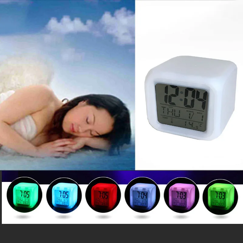 7 Colors Colorful Pyramid Alarm Clock Novelty Lighting Night Light Digital Wall Clock Timer Digital Led Clocks Novelty Items