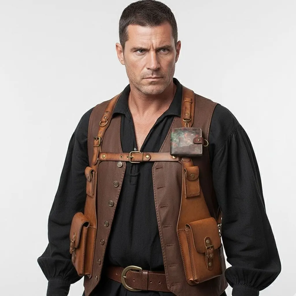 

Steampunk Medieval Leather Crossbody Bag - Vintage Adjustable Strap Waist Pouch for Cosplay Renaissance Faire & Wallet Use