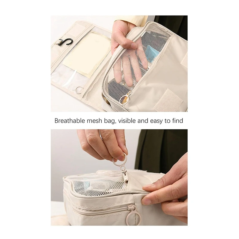 Trousse de toilette imperméable de grande capacité, trousse de toilette de voyage, trousse d'évaluation de maquillage, blanc crémeux durable