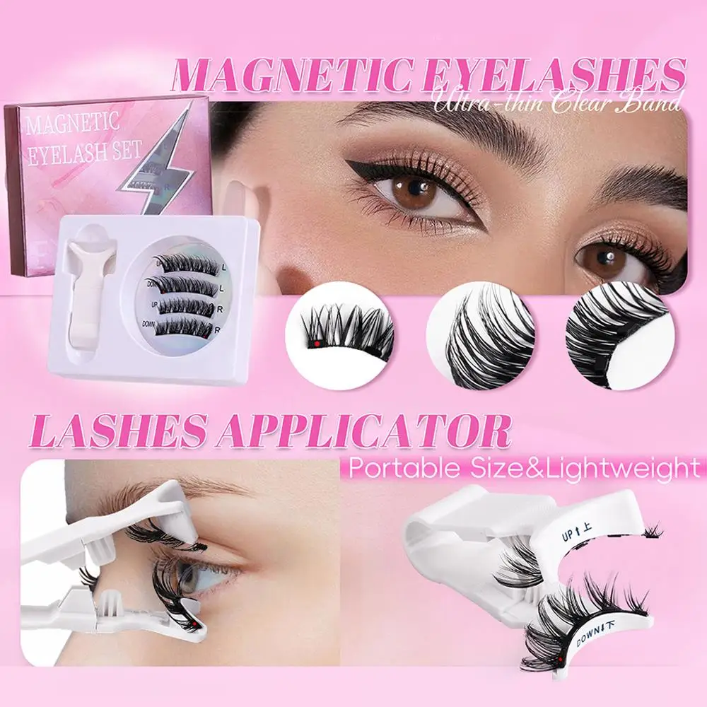 1 Pair Reusable Magnetic False Eyelashes Multi-style 3D Curl Magnetic Eyelashes Kit Easy To Wear No Glue Eyelashes Supplies