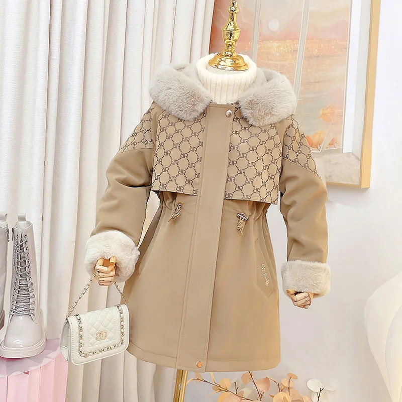 Girls Coat Jacket Winter Cotton Outwear Windbreak 2023 Lovable Warm Plus Thicken Velvet Overcoat Children\'s Clothing