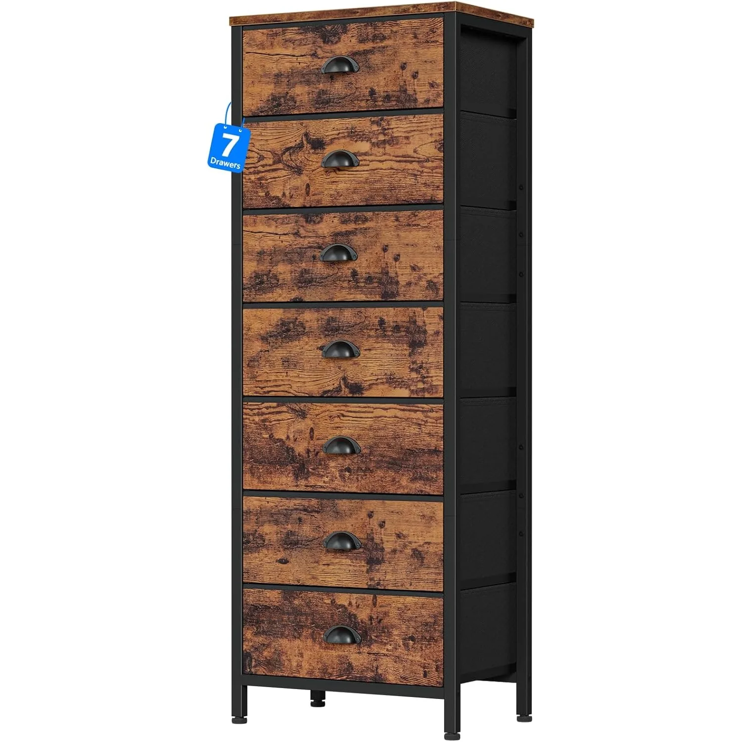 

Dresser with 7 Drawers,Tall Chest of Drawers Industrial Fabric Dresser for Bedroom,Vertical Storage Tower Bedside Furniture
