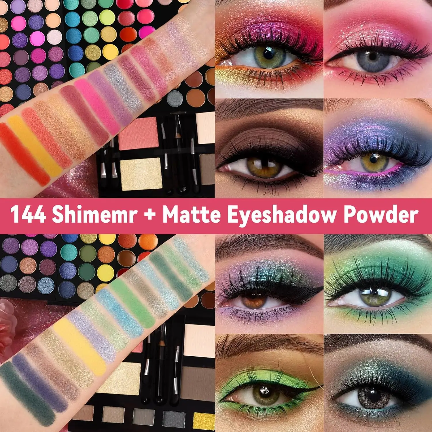 Professionelle Make-up-Palette mit 190 Farben, Lidschatten, Rouge und Augenbrauenpuder 4-in-1, wird mit Spiegel und einem kompletten Pinselset geliefert,