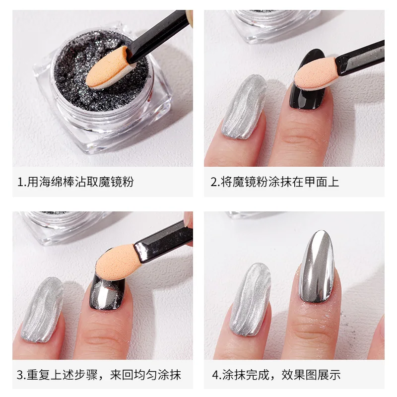 10/30/50/100 pçs pincéis de pó de unhas pro esponja vara dupla terminou prego glitter aurora espelho em pó maquiagem escova de unhas manicure #