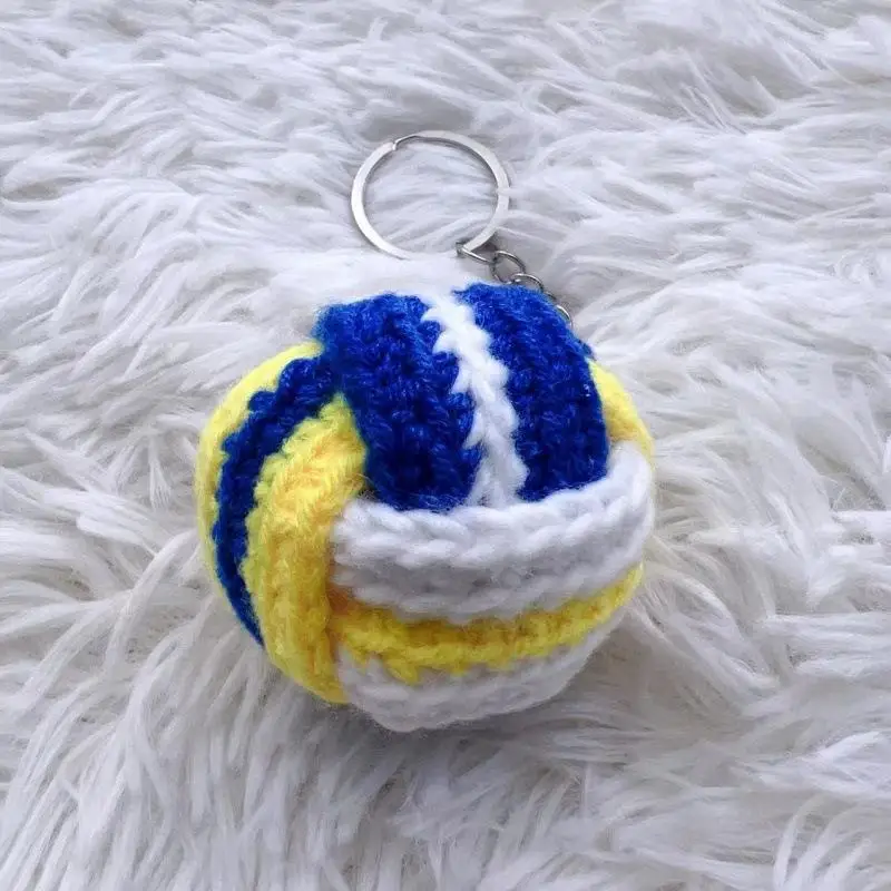 1Pcs Funny Volleyball Doll Keyrings Cute Kawaii Knitted Volleyball Crochet Keychain Handmaking Knitting Car Keys Pendant