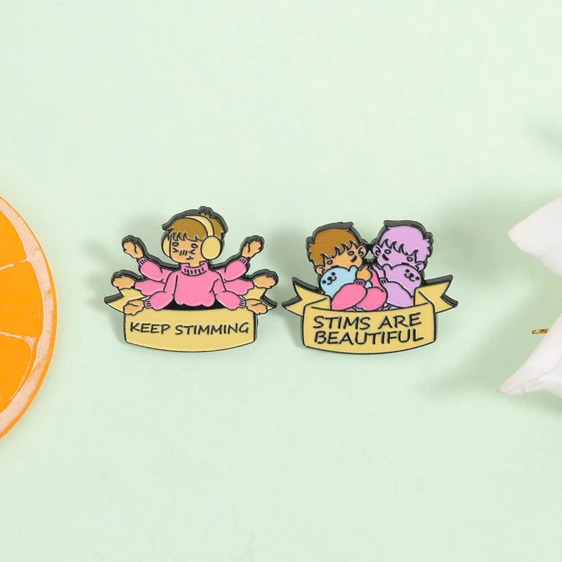 Keep Stimming UV Printing Pins Stims Are Beautiful Neurodiversity Autistic Brooches Backpack Lapel Badge Fashion Jewelry Gifts
