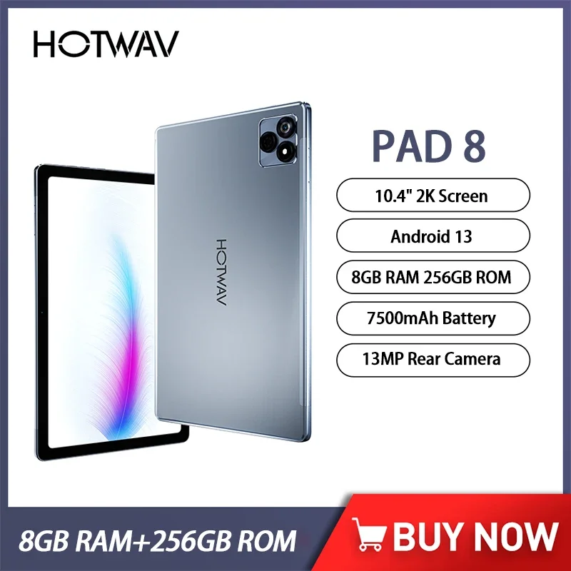 HOTWAV-Tableta con pantalla de 10,4 pulgadas, Tablet con 8GB de RAM + 256GB de ROM, 2K, octa-core, Unisoc T606, Android 13 de 13MP, 7500mAh, 4G,