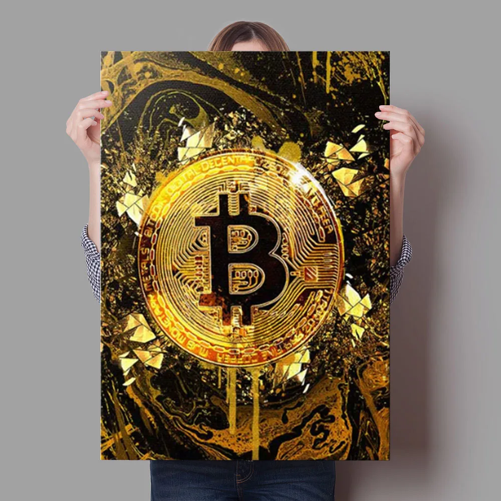 Golden Bitcoin Money Art Abstract Posters and Prints Wall Art Canvas Paintings Wall Pictures for Living Room Home Decor Cuadros