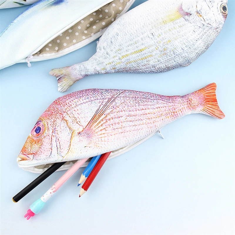 1PC Creative Fish Pencil Bag Student Stationery Box Large Capacity Pencil Case Simulation Salted Fish Pencil Bag