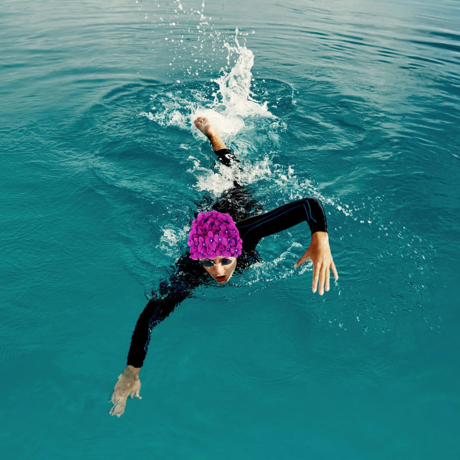 قبعة سباحة للعناية بالشعر بتلات تصميم زهرة ثلاثية الأبعاد للنساء قبعة سباحة مقاومة للماء ملحقات حمام السباحة على الشاطئ للبالغين والسباحة الإبداعية