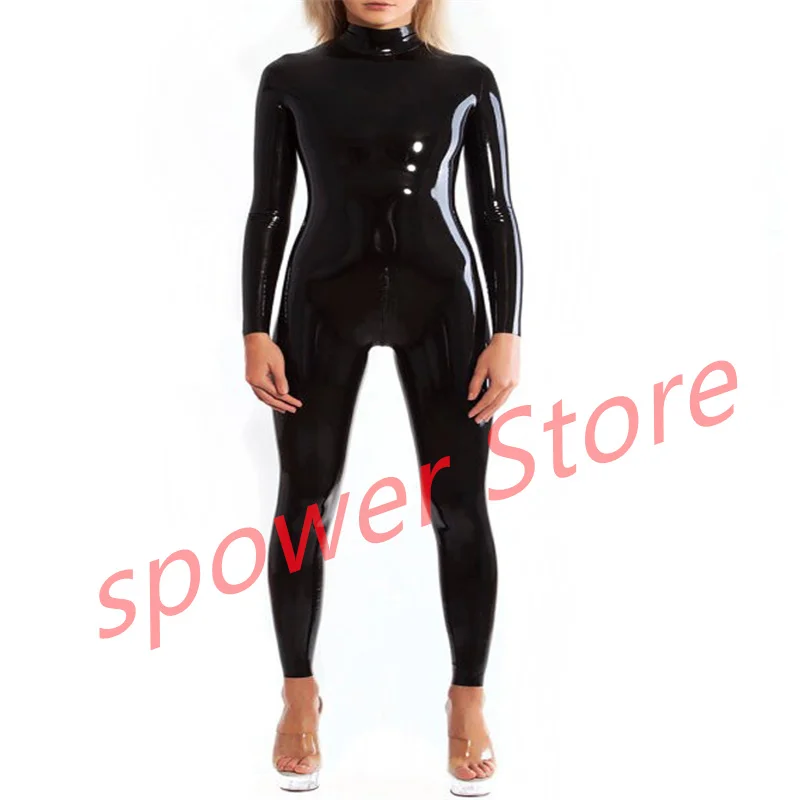 

Handmade Women Latex Catsuit with Back Zip Black Rubber Bodysuit Tight Jumpsuit Customize Cosplay Costumes